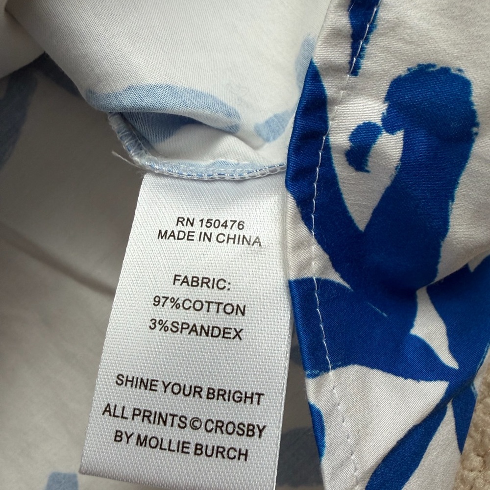 Crosby by Mollie Burch Britt Top Women's Blue White Size M EUC - Picture 7 of 10
